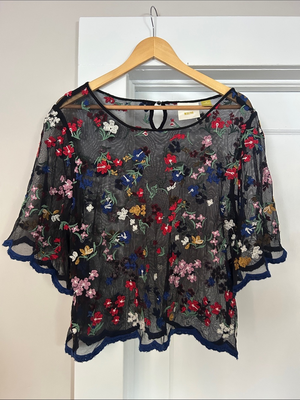 Maeve Anthropologie Floral Embroidered Sheer Top